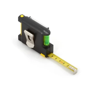Fita métrica de 2 m, nível de bolha de ar, bloco de notas, caneta - Preto