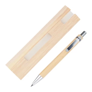 Caneta esferográfica/lápis de bambu de uso duradouro com estojo Lakimus - bege
